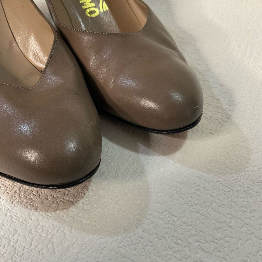 Salvatore Ferragamo 1129 Women 7,5 Beige Leather Pump Heel Shoe Career Business - Picture 8 of 13